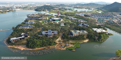 北京懷柔雁棲湖湖心島APEC峰會(huì)場(chǎng)館全景圖。