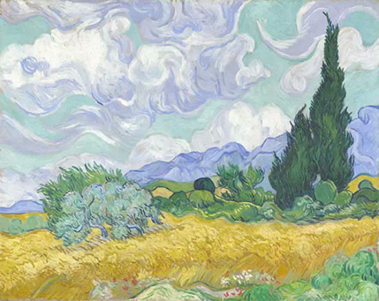 《麥田與柏樹》(A Wheatfield with Cypresses，1889)