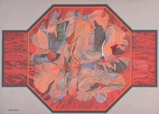 依布拉欣·胡先，《red，orange，core》，1984，布面丙烯，198.3×217.4 cm，馬幣797，500.00元成交（佳士得提供）