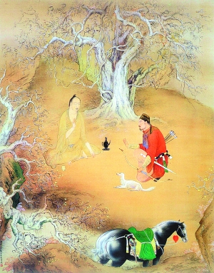 橋本關(guān)雪 《訪隱圖》，絹本設(shè)色，昭和5年（1930），足立美術(shù)館藏