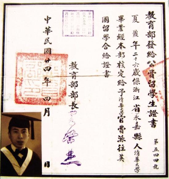 夏鼐留學(xué)證書(shū)