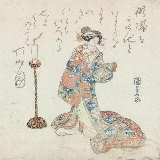 摺物畫，歌川國(guó)貞（Utagawa Kunisada， 1786?1865），彩色木刻版畫，1821年