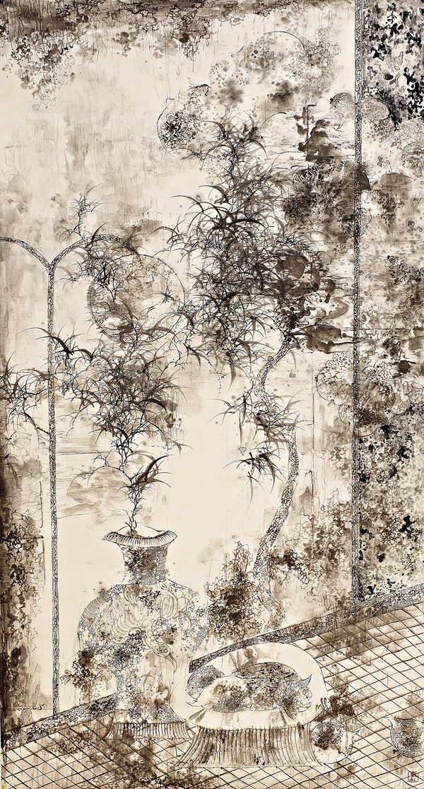 張衛(wèi)，溢之二，190×98cm，紙本水墨，2013