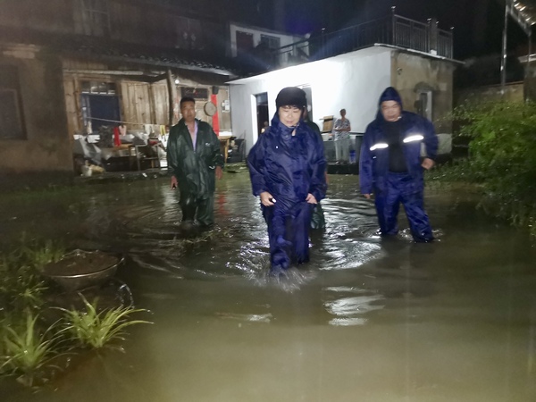 寧海黃壇鎮(zhèn)興壇村支書(shū)徐建野（中）在察看水情 2